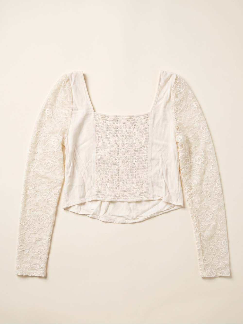 wild fable Cream Lace-Sleeve Cropped Top - Picture 2 of 6
